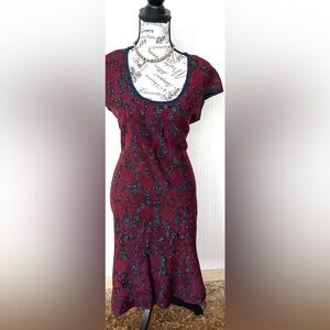 St. John Burgundy and Black jewel adorned Scoop Neck dress size 8